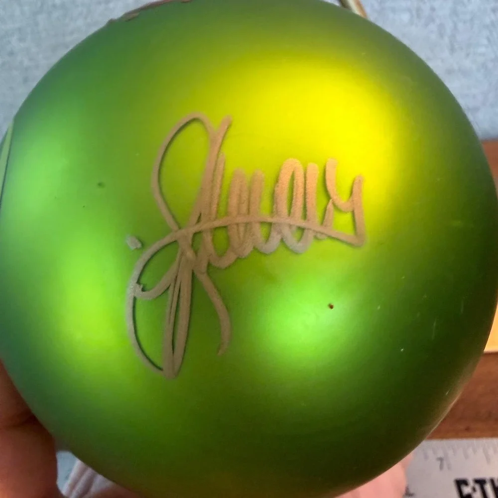 Hand‎ Painted Vintage Green Christmas Ornament Cross Design Ribbon Hanger Signed